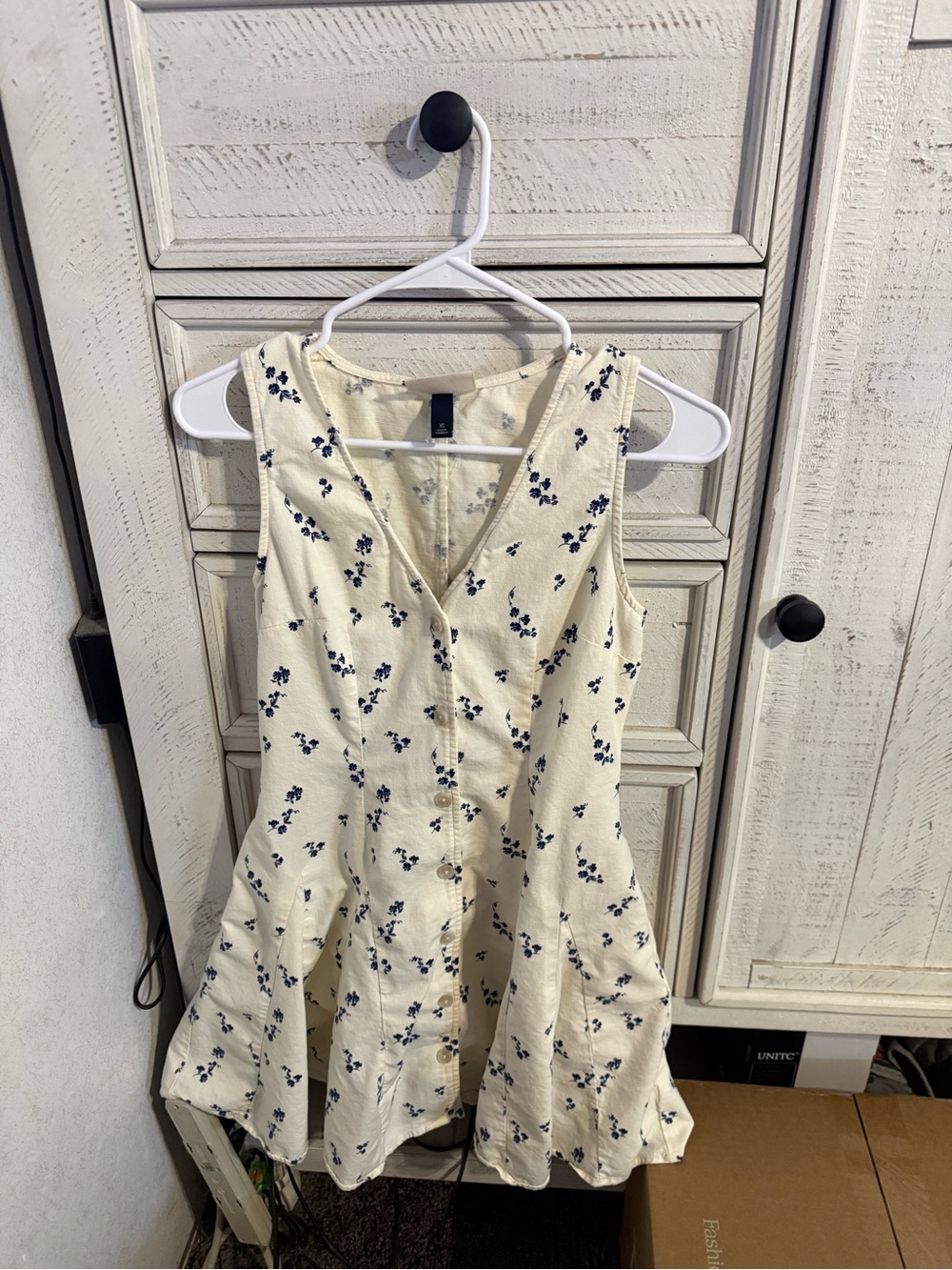 Universal Thread Cream Mini Dress with Navy Floral Print